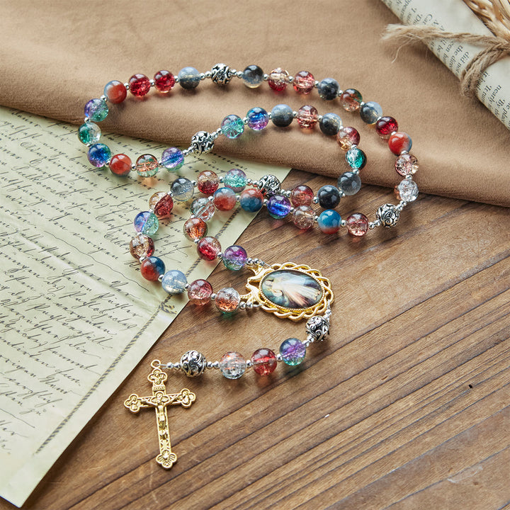 Christianartworkshop PRAYERFUL FAITH: Handmade Gradient Multicolor Glass Bead & Brass Crucifix Rosary with Gift Card - image 5