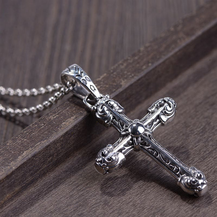 Christianartworkshop Thick Solid Sterling Silver Ornate Sword Cross Necklace with Gothic Scrolls - image 2