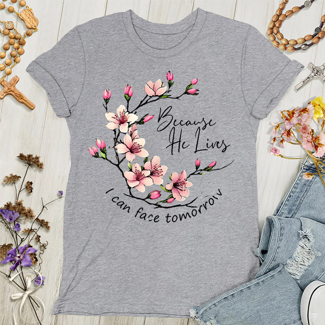 Christianartworkshop Because God Lives I Can Face Tomorrow Women's T-shirt - Grey - 4XL - image 2