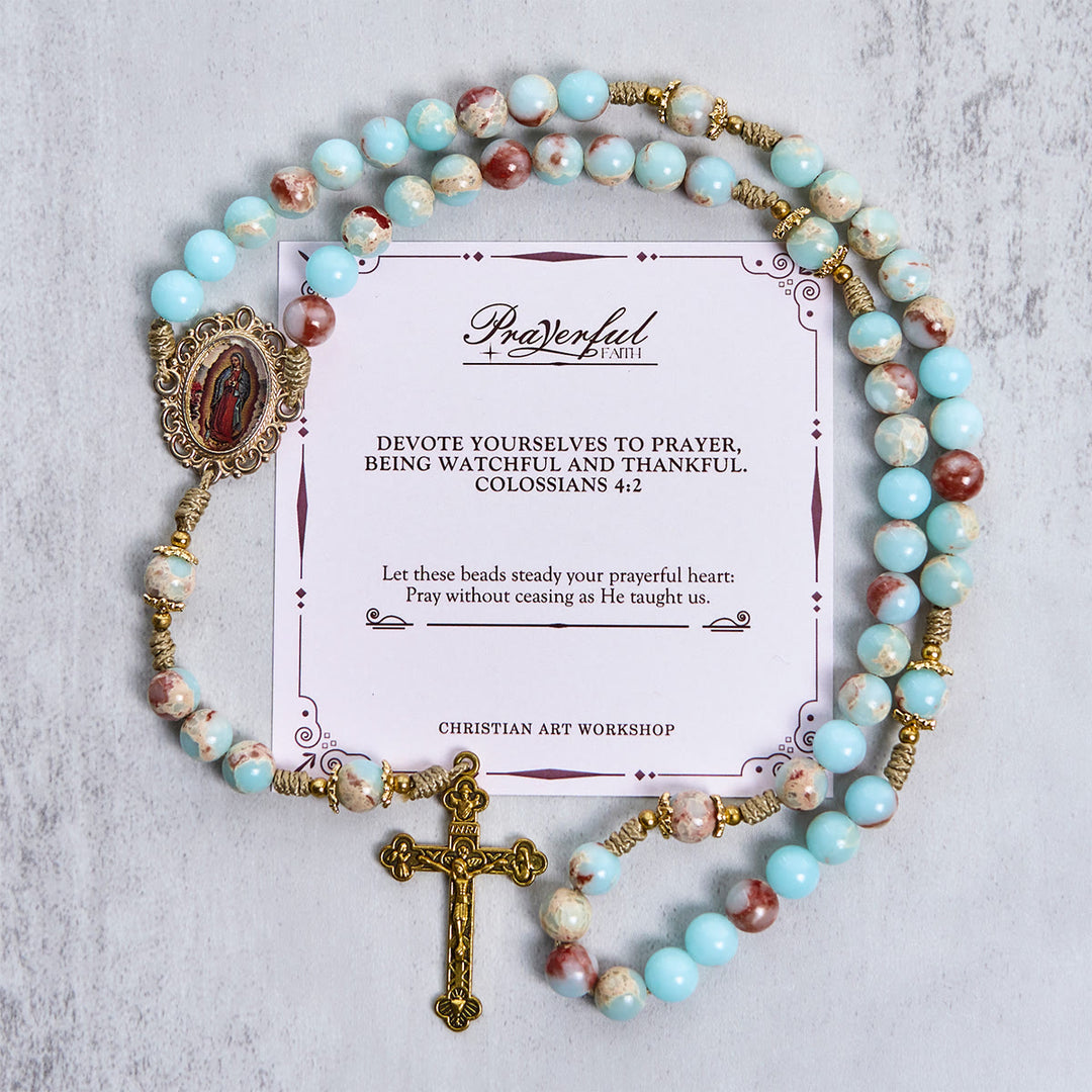 Christianartworkshop PRAYERFUL FAITH: Handmade Aqua Stone Prayer Rosary with Gift Card - PRAYERFUL FAITH - image 2