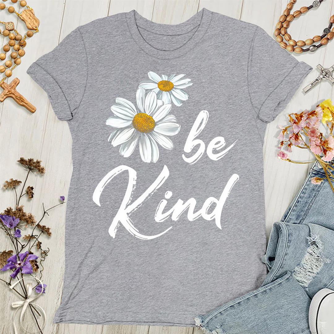 Christianartworkshop Be Kind Daisy Women's T-shirt: Sharing God's Grace with Kindness - Grey - 4XL - image 4