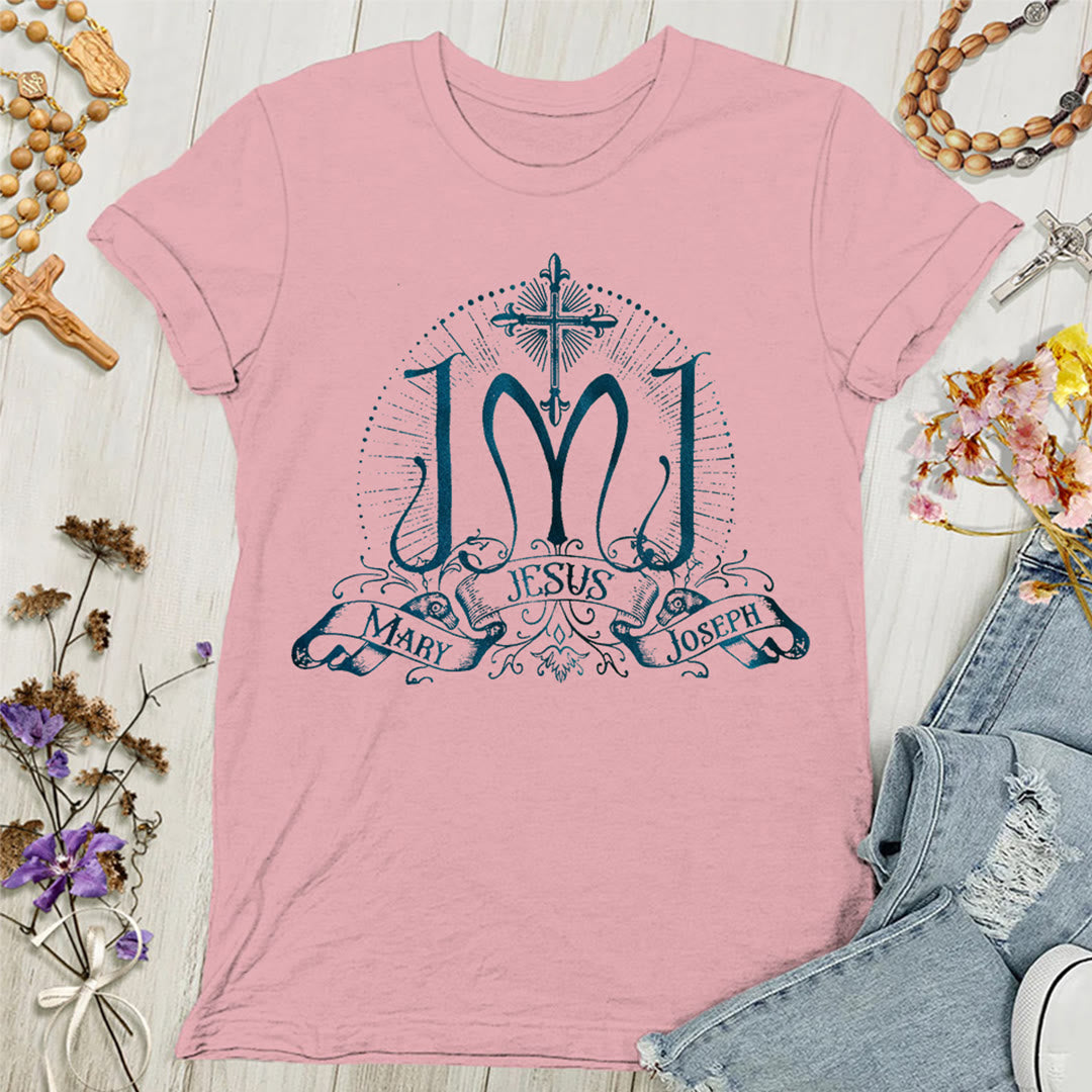 Christianartworkshop Jesus Mary Joseph Holy Family Women's T-shirt - Pink - 4XL - image 6