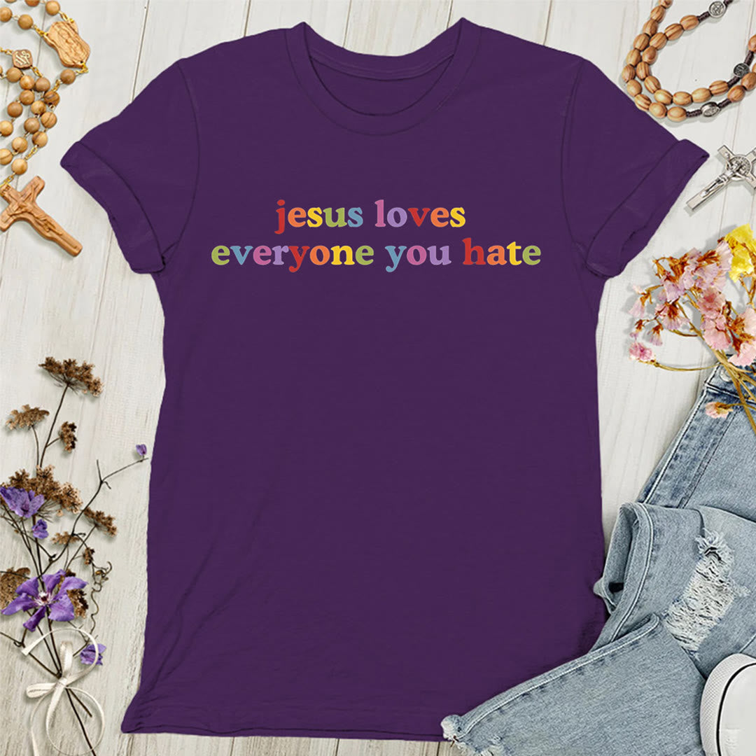 Christianartworkshop Jesus Loves Everyone You Hate Women's T-shirt - Purple - 4XL - image 8