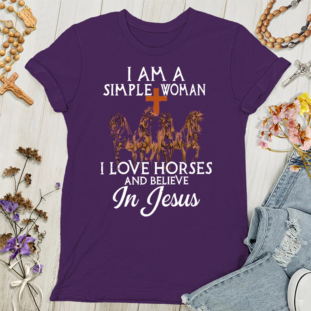 Christianartworkshop I Love Horses & Believe In Jesus Women's T-shirt - Purple - 4XL - image 3