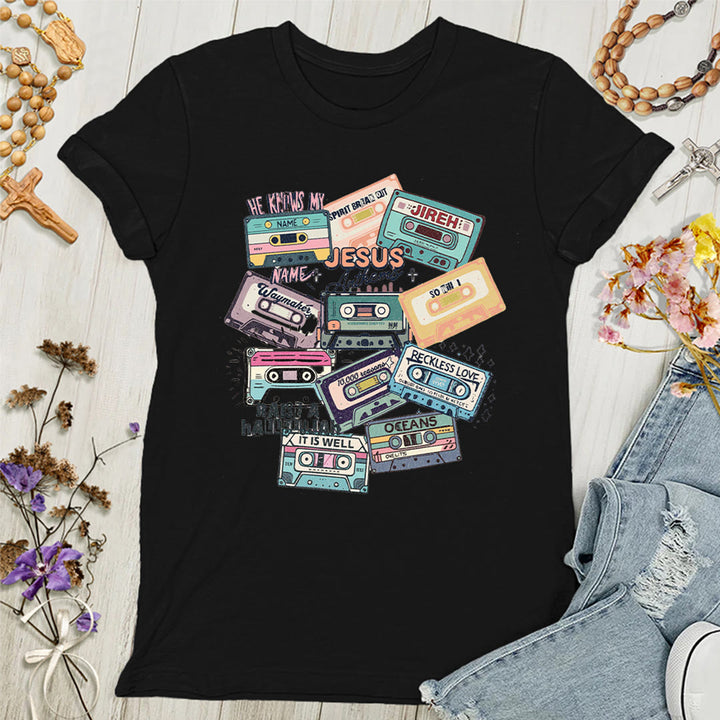 Christianartworkshop Jesus Anthems with Colorful Cassettes Soft Christian Women's T-shirt