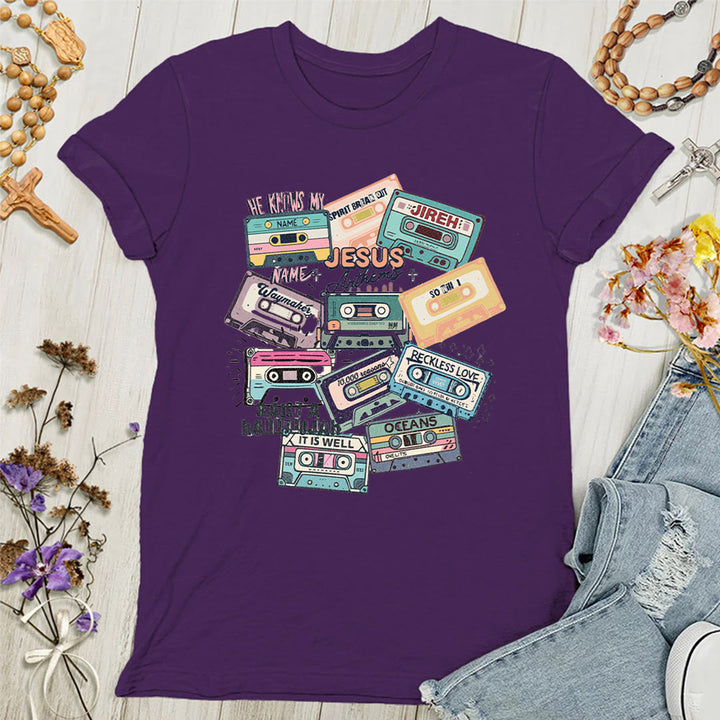 Christianartworkshop Jesus Anthems with Colorful Cassettes Soft Christian Women's T-shirt