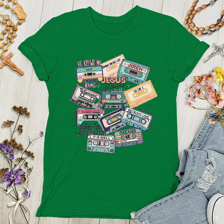 Christianartworkshop Jesus Anthems with Colorful Cassettes Soft Christian Women's T-shirt