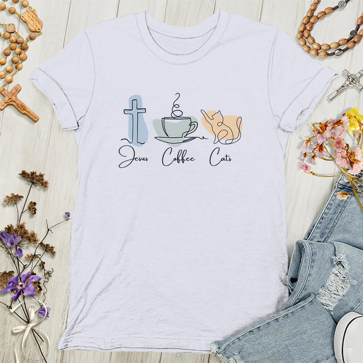 Christianartworkshop Jesus Coffee Cats Soft Christian Women's T-shirt - White - 4XL - image 0