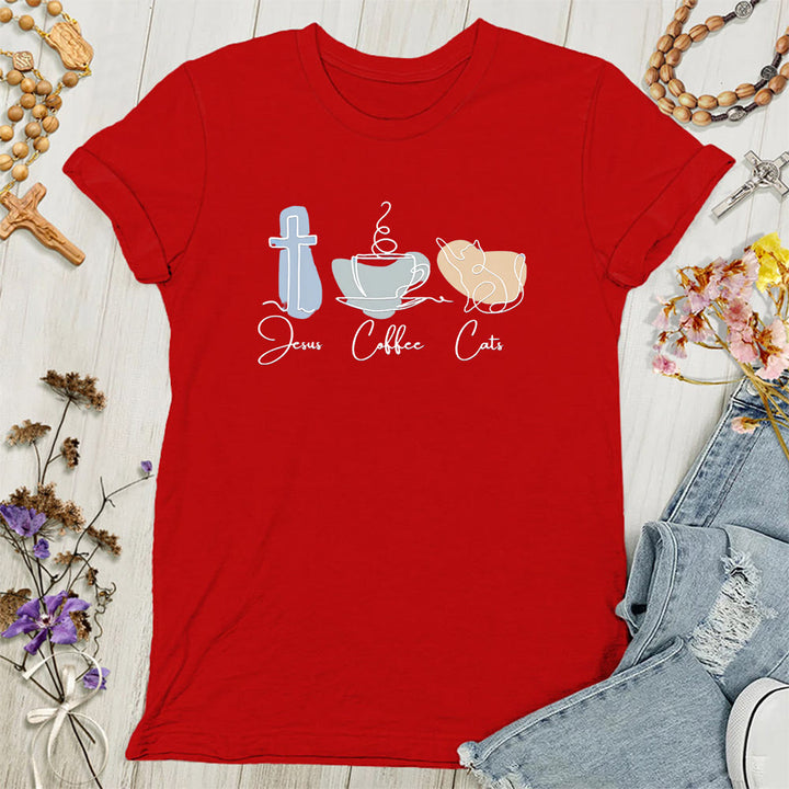 Christianartworkshop Jesus Coffee Cats Soft Christian Women's T-shirt - Red - 4XL - image 8