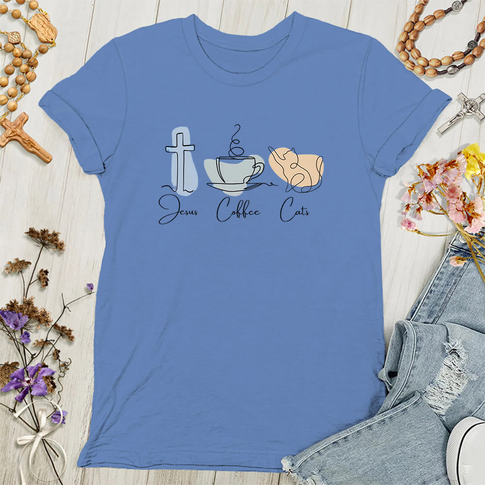 Christianartworkshop Jesus Coffee Cats Soft Christian Women's T-shirt - Blue - 4XL - image 5