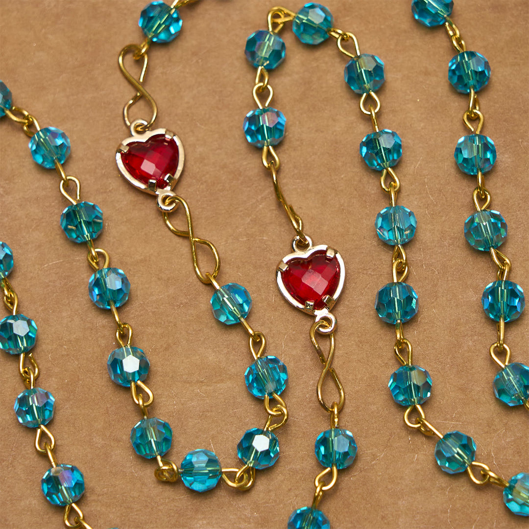 Christianartworkshop Sacred Heart of Jesus & Crucifix of 6 mm Polyhedron Blue Glass Alloy Chain Rosary