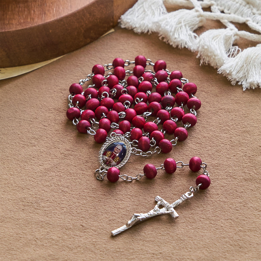 Christianartworkshop Pope Leo XIV Red Wood Beads Rosary Commemorating: A Spiritual Treasure - image 5