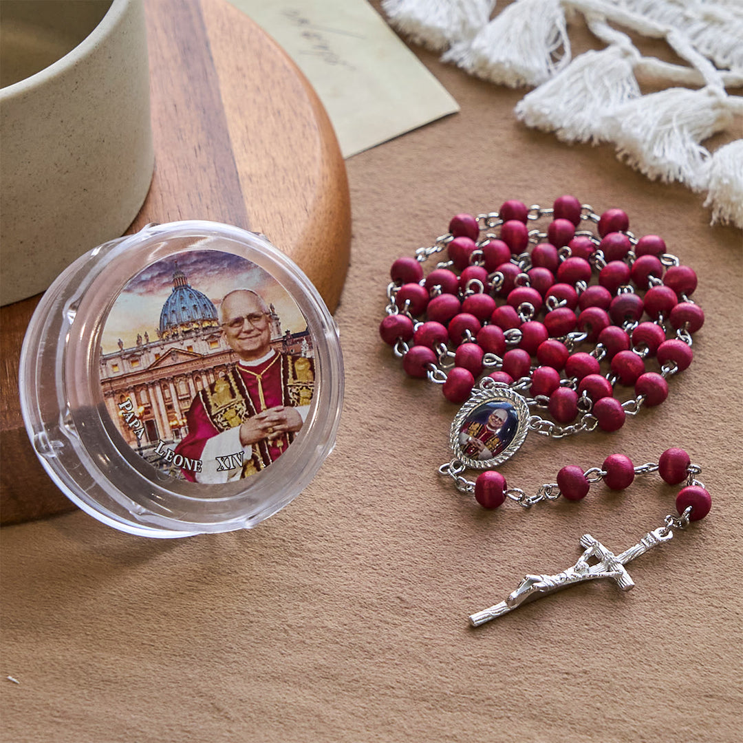 Christianartworkshop Pope Leo XIV Red Wood Beads Rosary Commemorating: A Spiritual Treasure - image 2