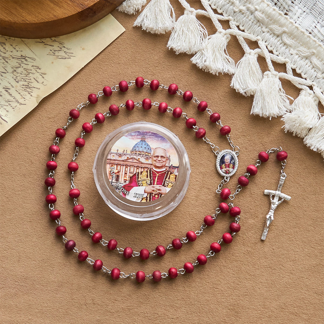 Christianartworkshop Pope Leo XIV Red Wood Beads Rosary Commemorating: A Spiritual Treasure - image 17