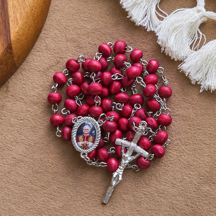 Christianartworkshop Pope Leo XIV Red Wood Beads Rosary Commemorating: A Spiritual Treasure - image 3