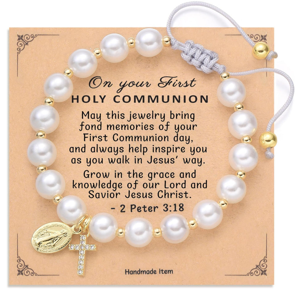Christianartworkshop PRAYERFUL FAITH: Elegant Miraculous Medal White Bracelet with Bible Verse Card - image 1
