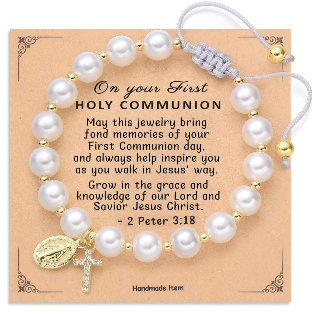 Christianartworkshop PRAYERFUL FAITH: Elegant Miraculous Medal White Bracelet with Bible Verse Card - image 1