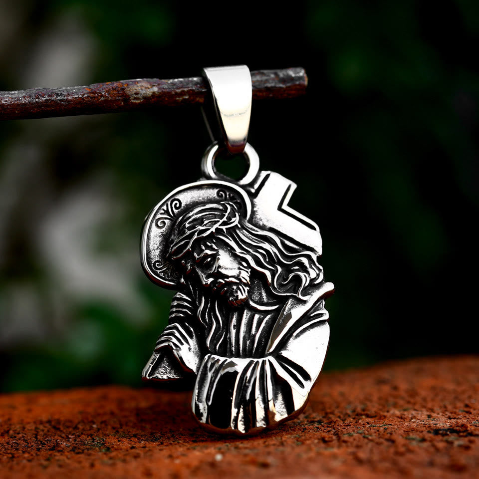 Christianartworkshop Classic Jesus with Crown of Thorns Cross Pendant Necklace: Soul Meets Blessing - image 1