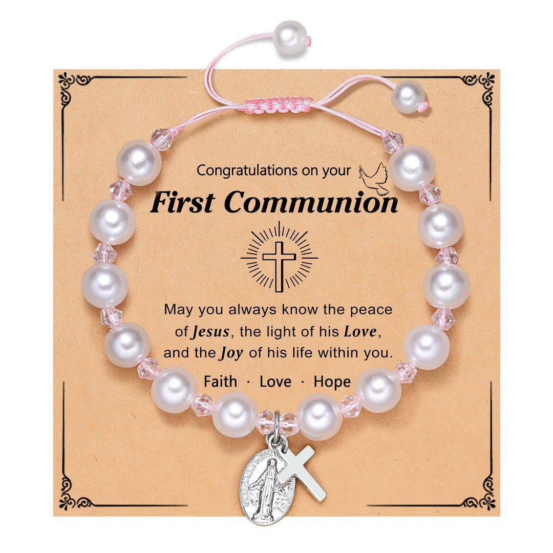 Christianartworkshop PRAYERFUL FAITH: First Communion Gift Bracelet with Cross and Blessing Card - D - image 3