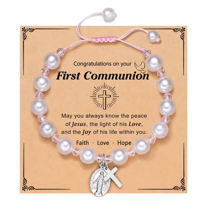Christianartworkshop PRAYERFUL FAITH: First Communion Gift Bracelet with Cross and Blessing Card - D - image 3