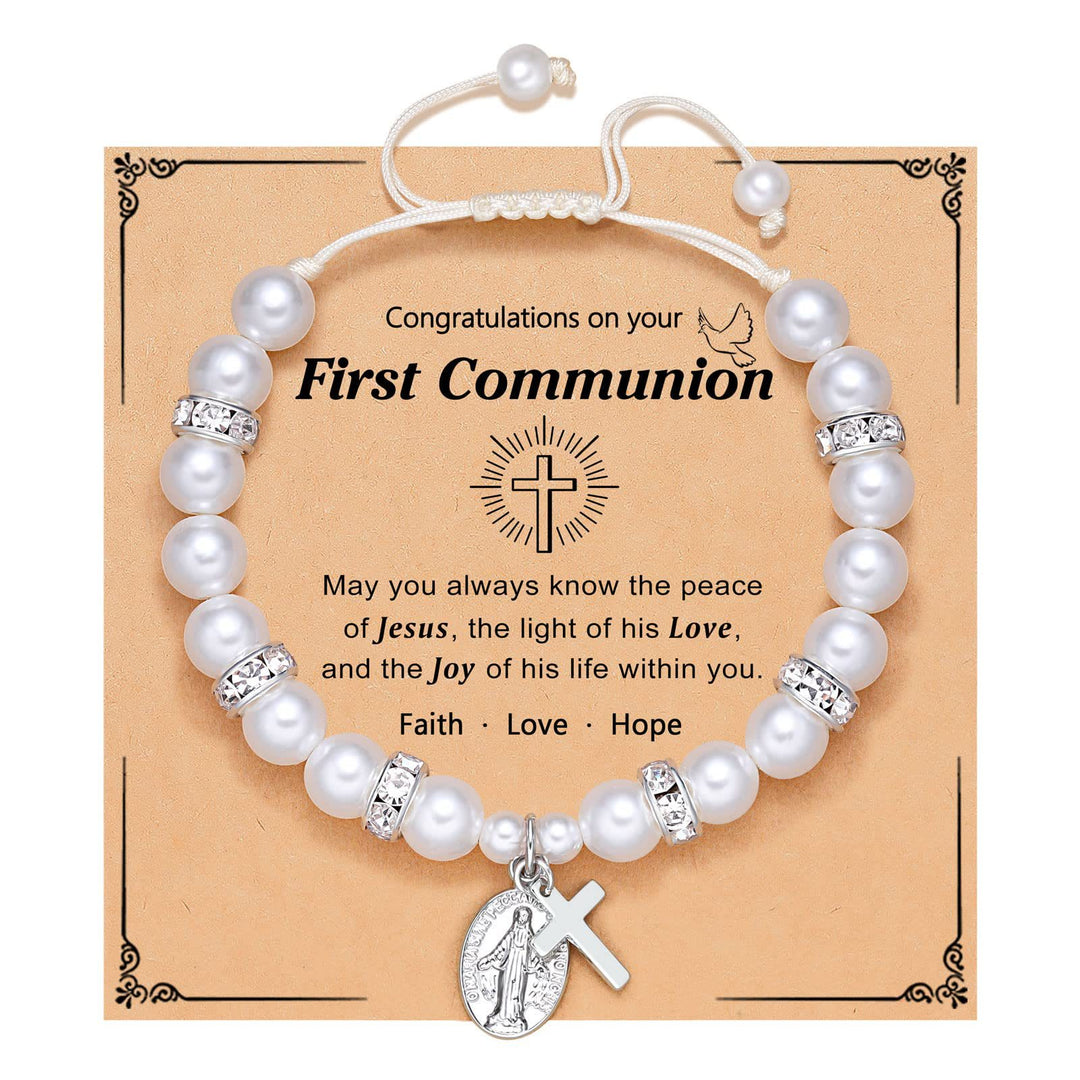 Christianartworkshop PRAYERFUL FAITH: First Communion Gift Bracelet with Cross and Blessing Card - E - image 4