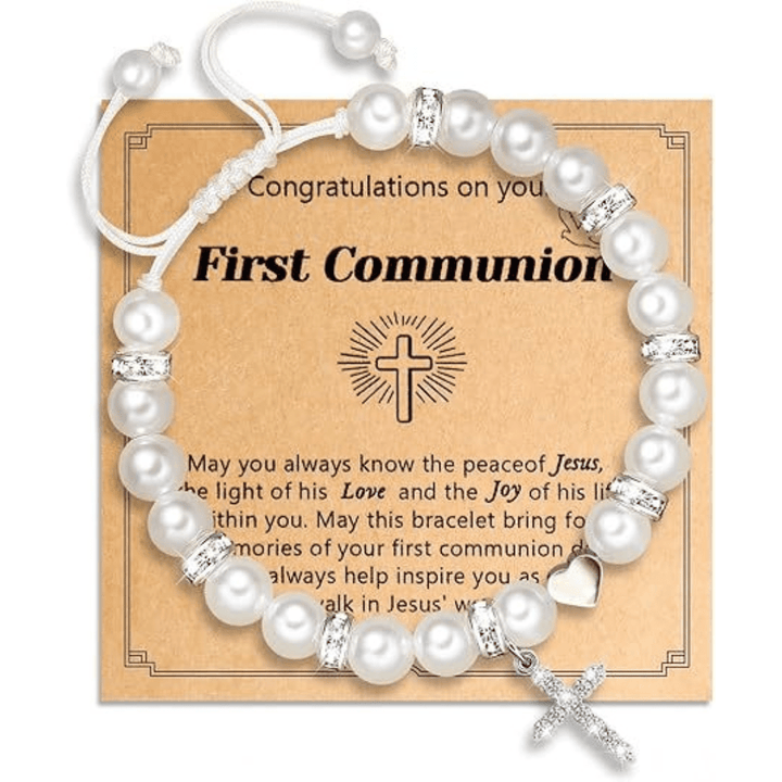 Christianartworkshop PRAYERFUL FAITH: First Communion Gift Bracelet with Cross and Blessing Card - L - image 11