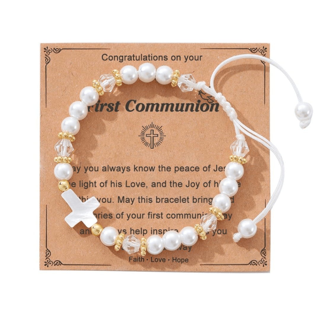 Christianartworkshop PRAYERFUL FAITH: First Communion Gift Bracelet with Cross and Blessing Card - C - image 2