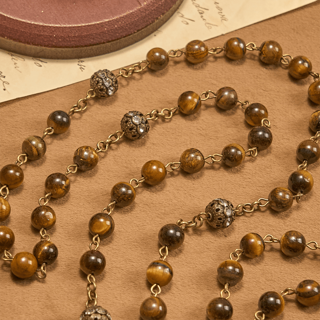 Christianartworkshop Natural Tiger Eye Beads and Bronze St. Benedict Medal & Crucifix Rosary - image 5