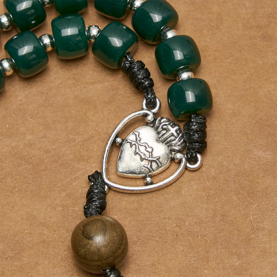 Christianartworkshop Matte Green Cube Beads Rosary with Sacred Heart of Jesus & Celtic Cross - image 7