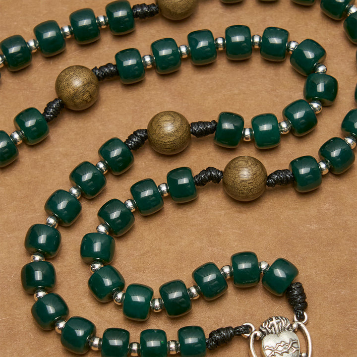 Christianartworkshop Matte Green Cube Beads Rosary with Sacred Heart of Jesus & Celtic Cross - image 8