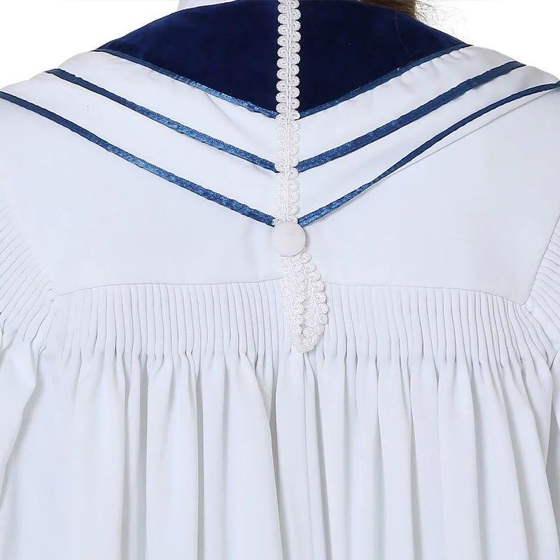 Christianartworkshop White Church Clergy Robe with Embroidered Crosses and Blue Panel Design - image 10