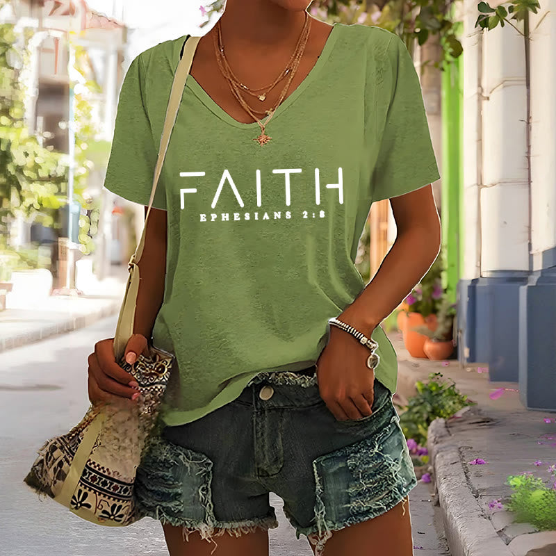 Christianartworkshop Women's Faith Printed Casual V-Neck T-shirt - image 5