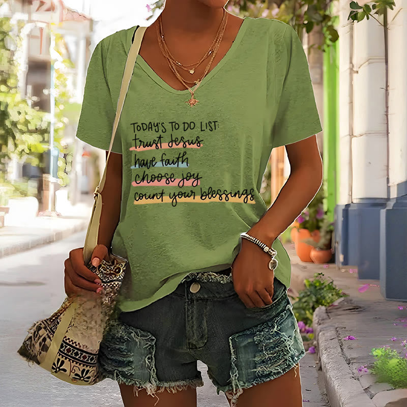 Christianartworkshop Today 's To-Do List Trust Jesus Have Faith Choose Joy Casual V-Neck T-shirt - image 1