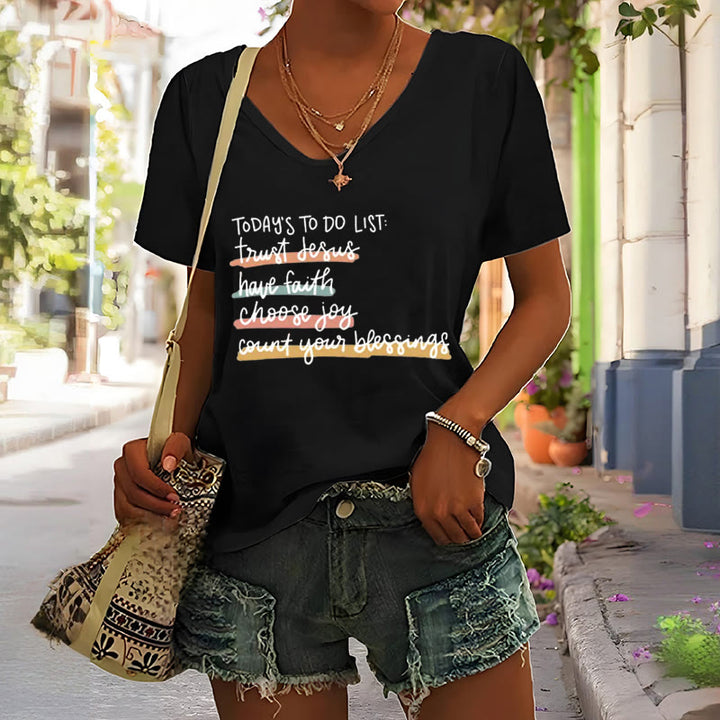 Christianartworkshop Today 's To-Do List Trust Jesus Have Faith Choose Joy Casual V-Neck T-shirt - image 3