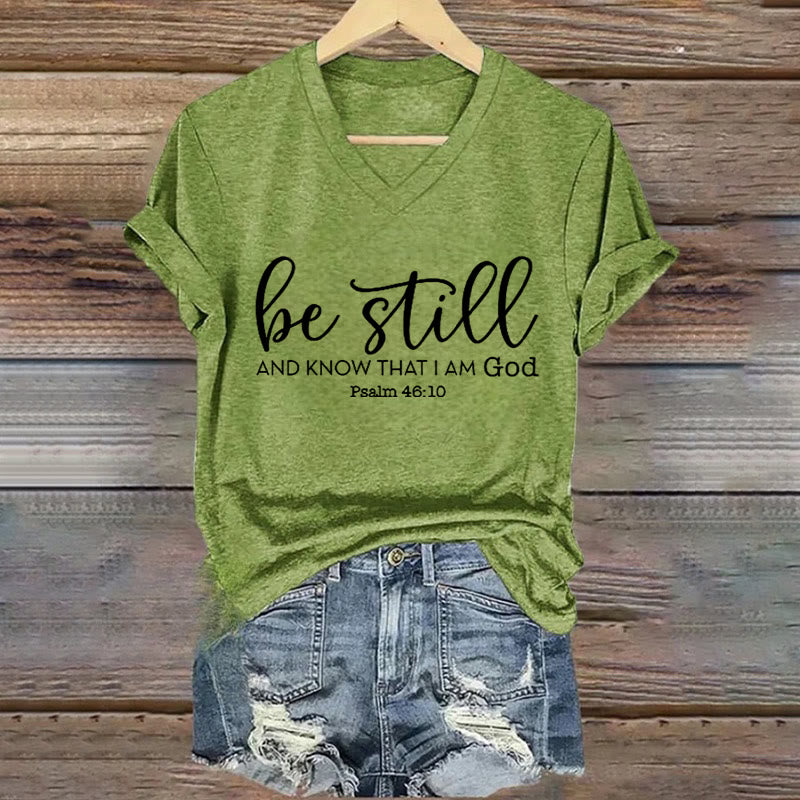 Christianartworkshop Women's Be Still And Know That I Am God Casual V-neck T-shirt - Green - 4XL - image 6