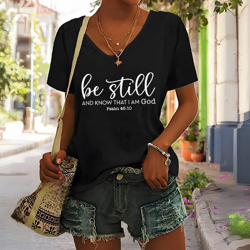 Christianartworkshop Women's Be Still And Know That I Am God Casual V-neck T-shirt - image 3