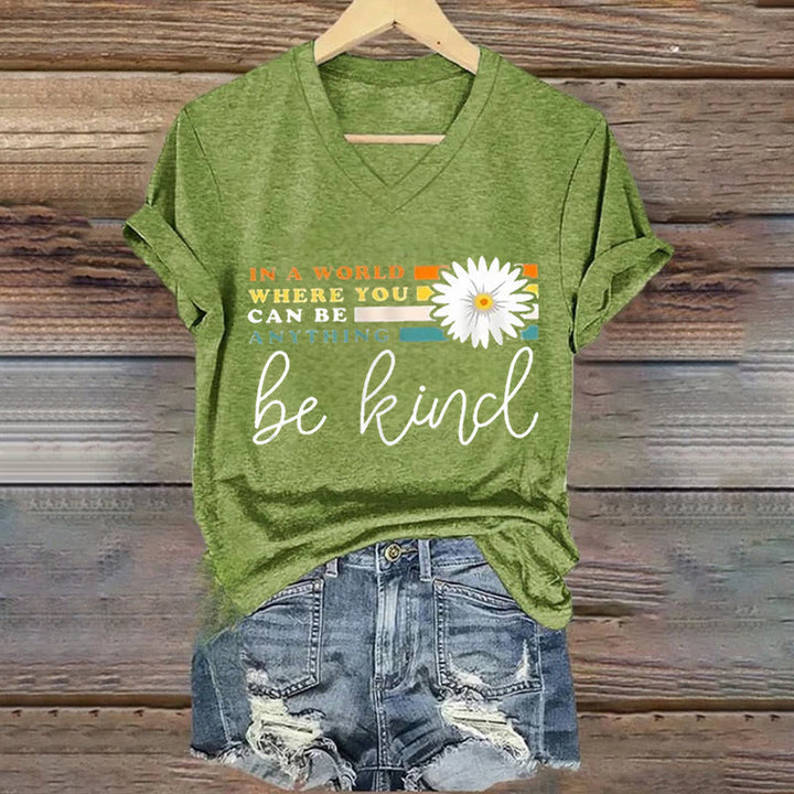Christianartworkshop Women's In A World Where You Can Be Anything Be Kind V-neck T-shirt - Green - 4XL - image 6