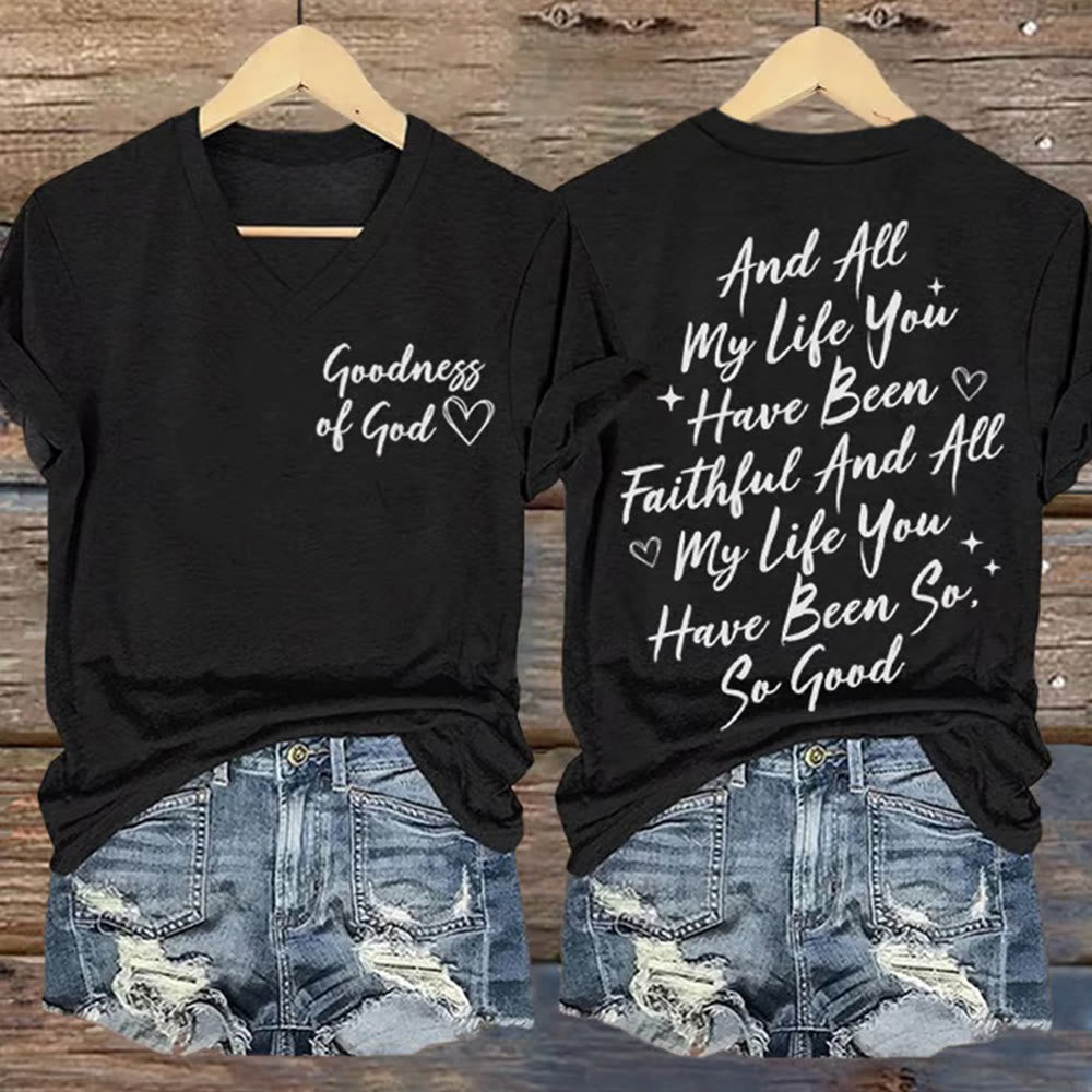 Christianartworkshop Women's I Will Sing Of The Goodness Of God Casual V-neck T-shirt - Black - 4XL - image 0