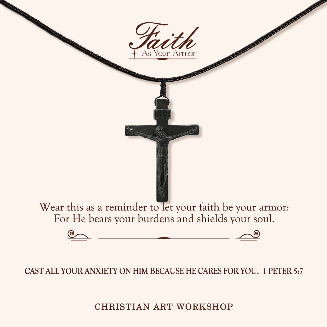 Christianartworkshop FAITH AS YOUR ARMOR: Jesus Crucifix Wooden Necklace - FAITH AS YOUR ARMOR-Ink - image 2