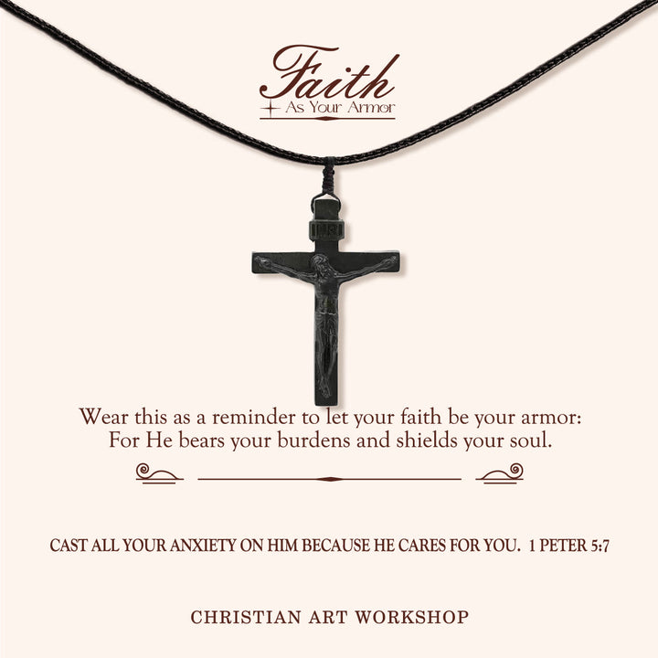 Christianartworkshop FAITH AS YOUR ARMOR: Jesus Crucifix Wooden Necklace - FAITH AS YOUR ARMOR-Ink - image 2