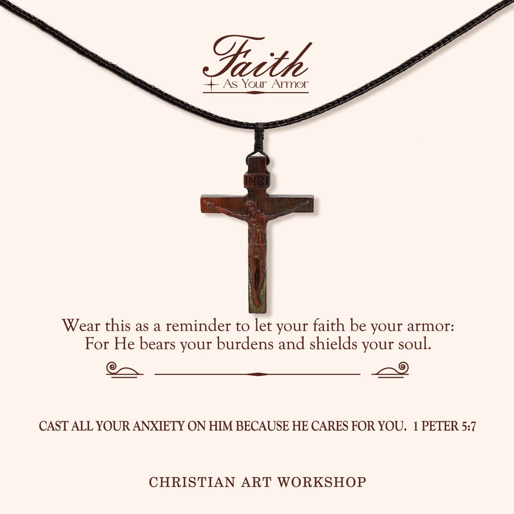 Christianartworkshop FAITH AS YOUR ARMOR: Jesus Crucifix Wooden Necklace - FAITH AS YOUR ARMOR-Wine - image 1
