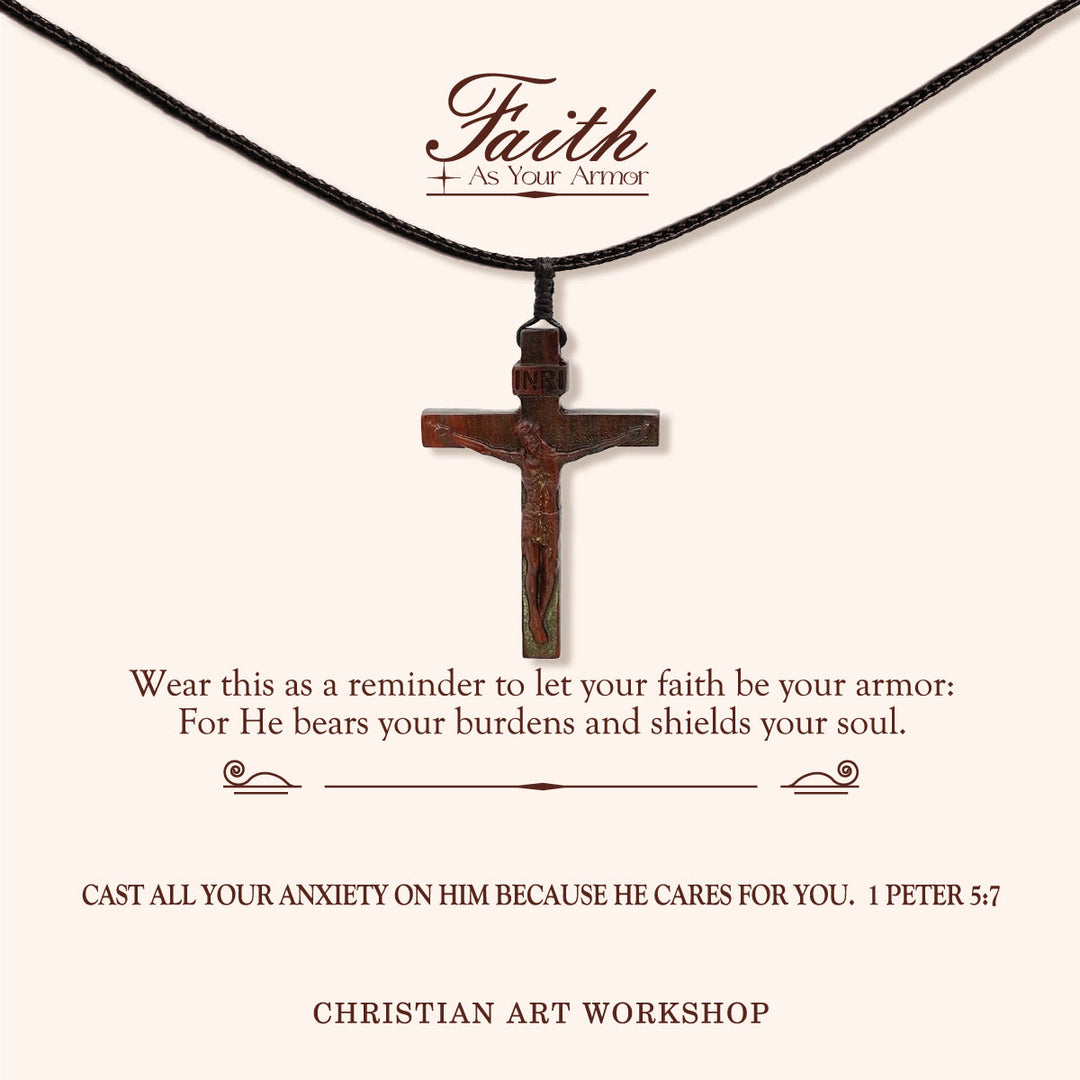 Christianartworkshop FAITH AS YOUR ARMOR: Jesus Crucifix Wooden Necklace - FAITH AS YOUR ARMOR-Wine - image 1