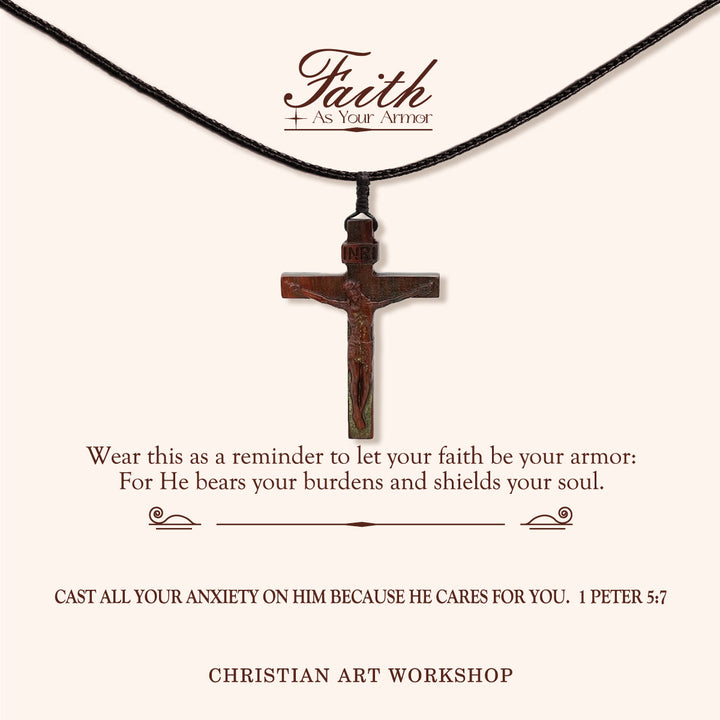 Christianartworkshop FAITH AS YOUR ARMOR: Jesus Crucifix Wooden Necklace - FAITH AS YOUR ARMOR-Wine - image 1