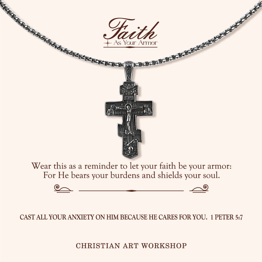 Christianartworkshop FAITH AS YOUR ARMOR: Orthodox Jesus Crucifix Necklace - FAITH AS YOUR ARMOR - image 0