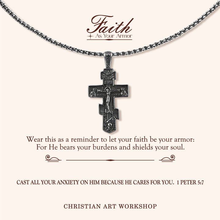 Christianartworkshop FAITH AS YOUR ARMOR: Orthodox Jesus Crucifix Necklace - FAITH AS YOUR ARMOR - image 0
