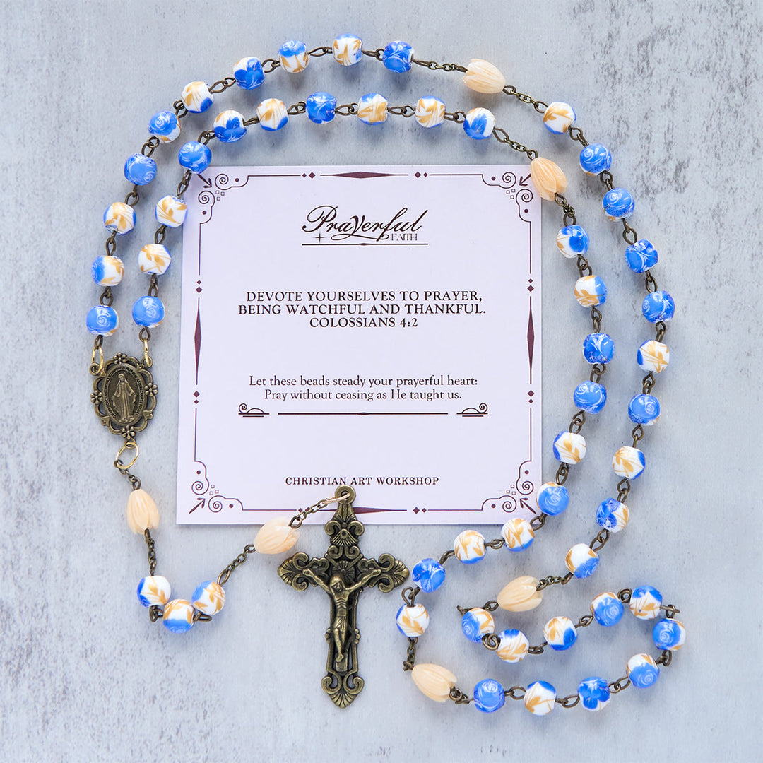 Christianartworkshop Jesus Is The Gift: Handmade Floral Rosary with Blue Rose Beads & Lily of Valley - PRAYERFUL FAITH - image 2