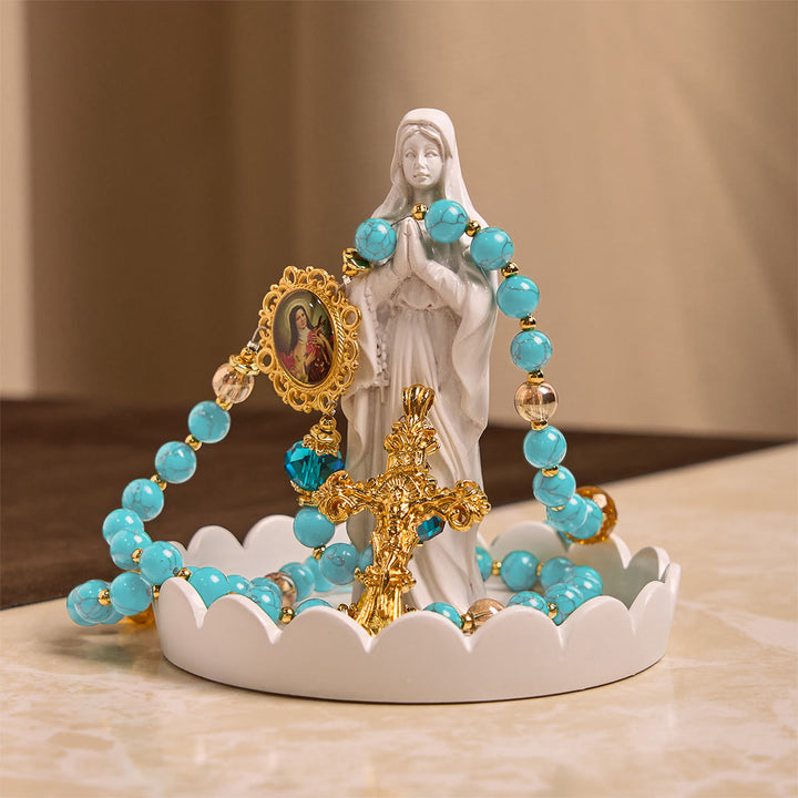 Christianartworkshop Handcrafted Turquoise & Gold Alloy Rosary with Crucifix & St. Therese Medal: Graceful Spiritual Bond - image 6