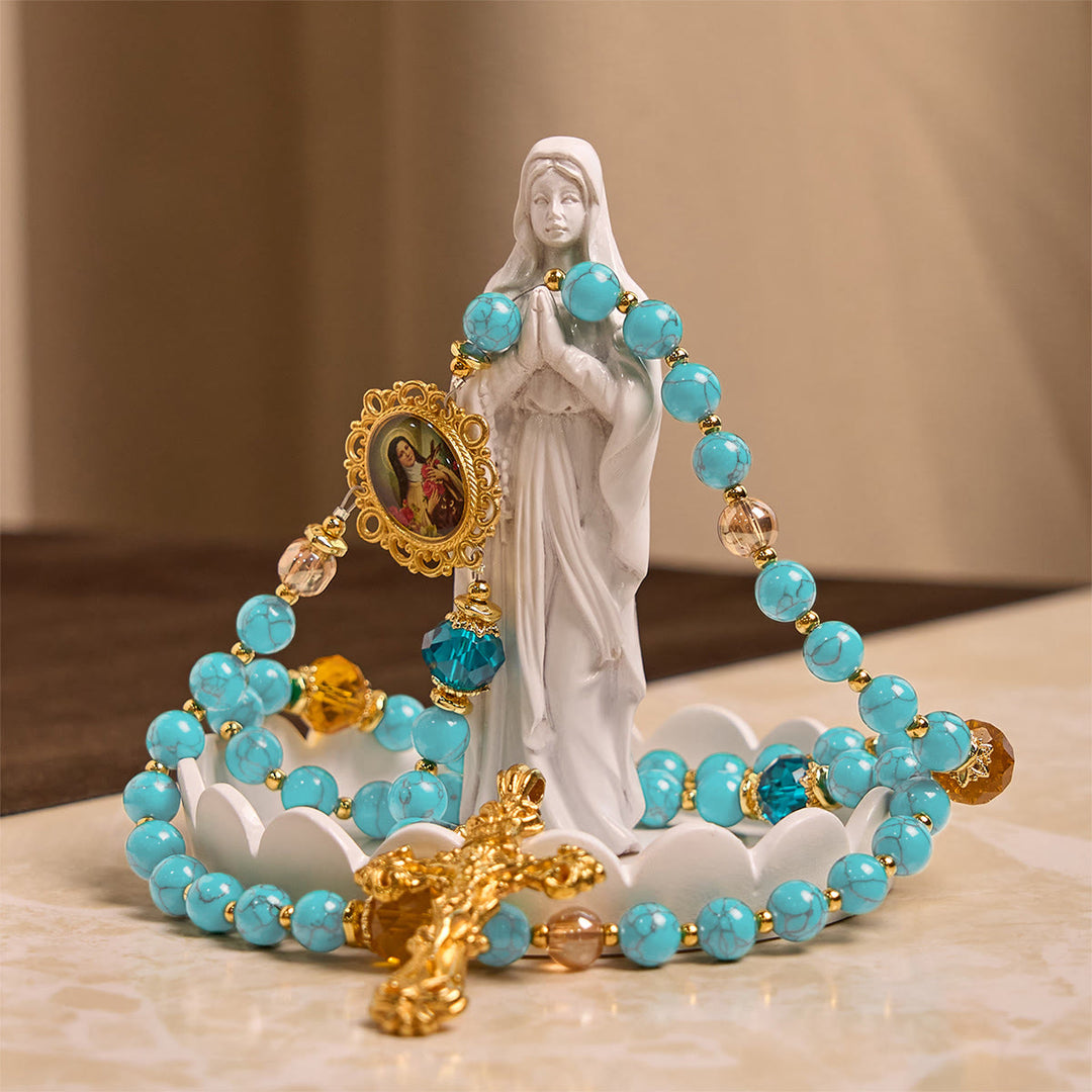 Christianartworkshop Handcrafted Turquoise & Gold Alloy Rosary with Crucifix & St. Therese Medal: Graceful Spiritual Bond - image 8