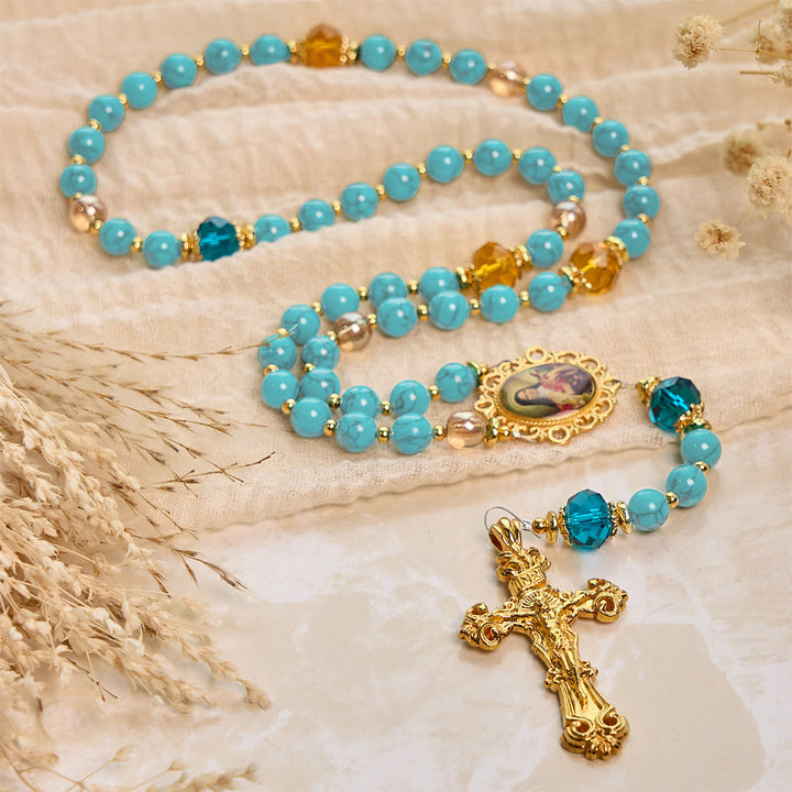 Christianartworkshop Handcrafted Turquoise & Gold Alloy Rosary with Crucifix & St. Therese Medal: Graceful Spiritual Bond - image 4