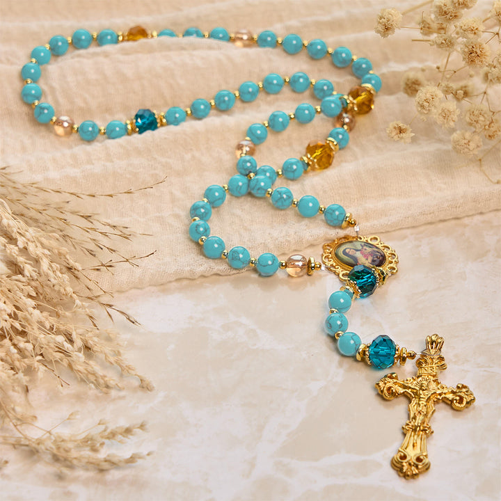 Christianartworkshop Handcrafted Turquoise & Gold Alloy Rosary with Crucifix & St. Therese Medal: Graceful Spiritual Bond - image 10